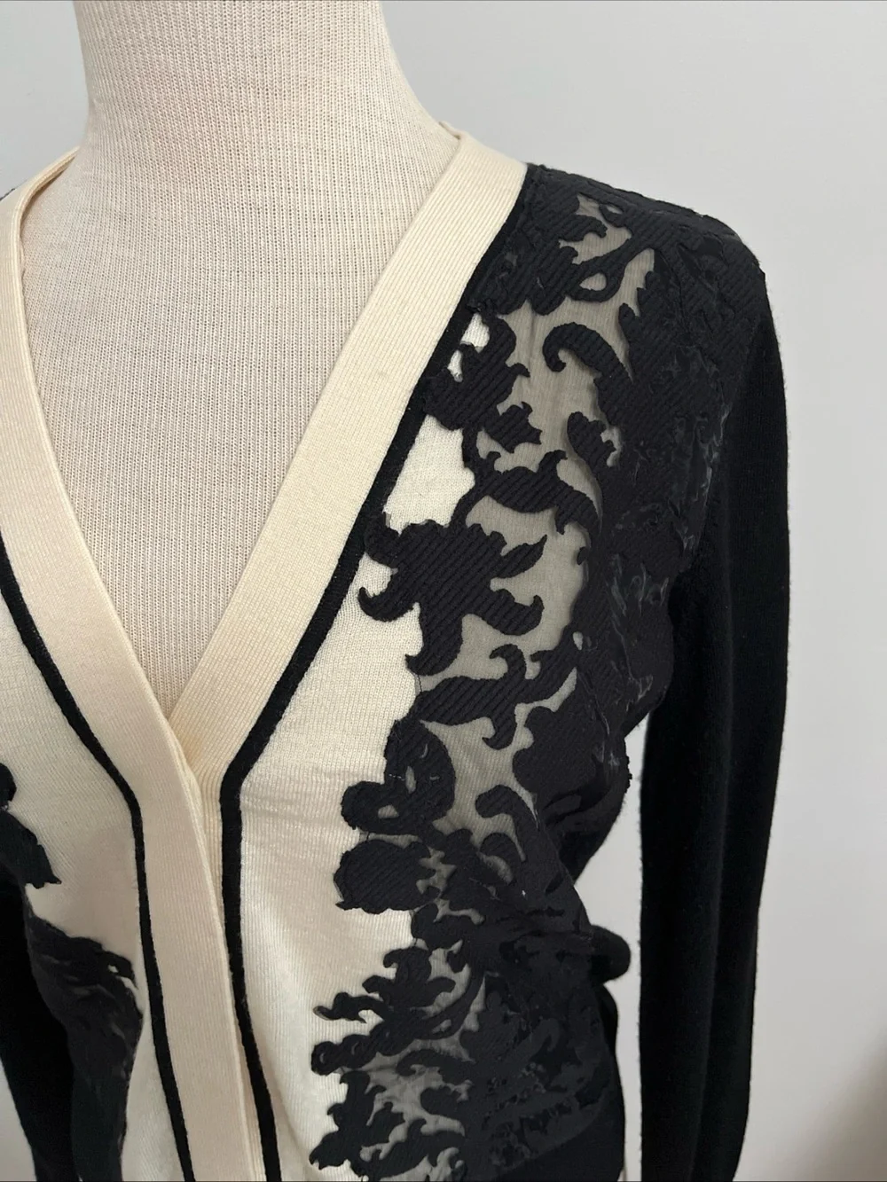 Tory Burch Dixie Lace Applique Merino Wool Cardigan Sweater